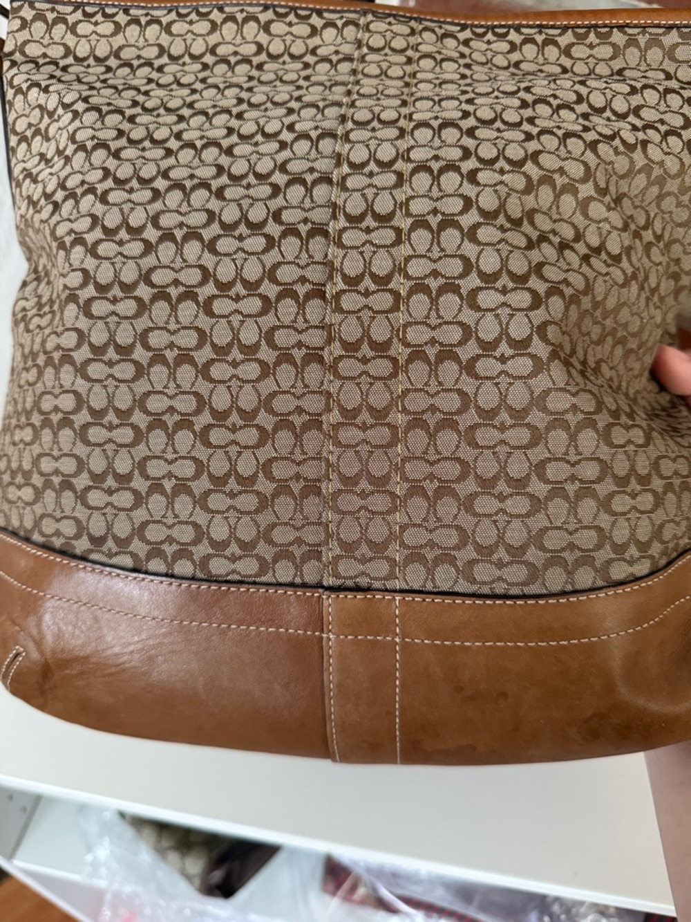 Coach Signature Crossbody Shoulder Bag F10416 Brown Tan Canvas Leather Tassel - Picture 6 of 8